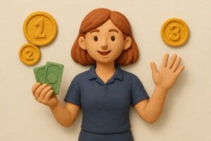 手だけで高収入を得られる未経験者に人気の風俗バイトTOP3を表現したイメージ 女性が札を持ち笑顔で手を上げ 周囲に1位2位3位のメダルがあるシーン
