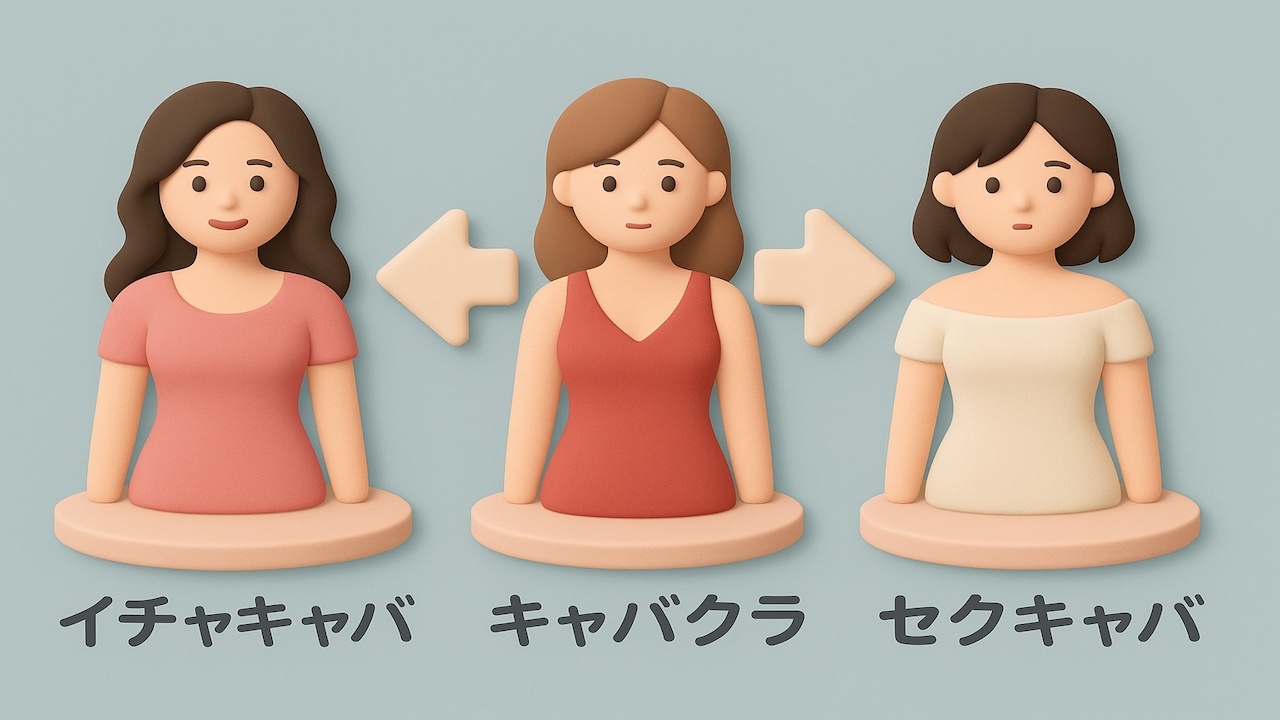 いちゃキャバとキャバクラ・セクキャバの違いを表すClay風イラスト
