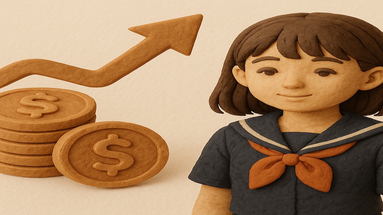 JKリフレのバイトをイメージしたイラスト 学生風の制服を着た女性が笑顔で立っているシーン