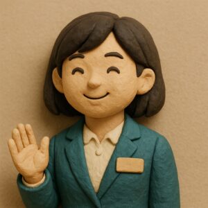 オナクラのスタッフを表現したイメージ スーツ姿の人物が笑顔で対応しているシーン
