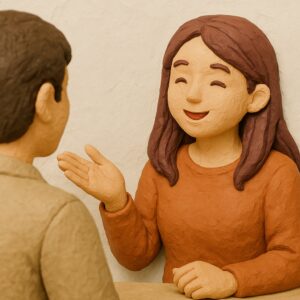 オナクラを始めるなら体験入店がおすすめを表現したイメージ 女性が笑顔で入店しているシーン
