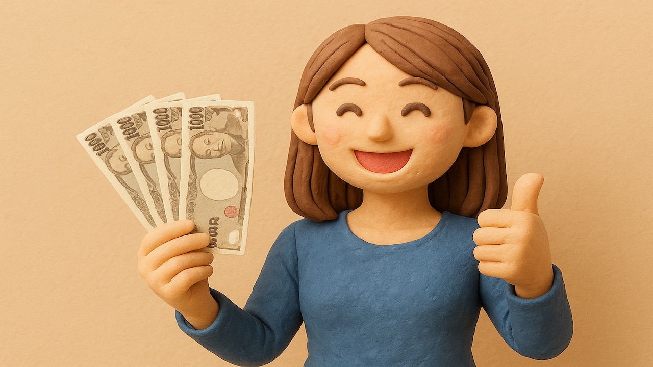 未経験の女性にピンサロがおすすめな理由を表現したイメージ 女性が安心感のある笑顔でお金を手にしているシーン