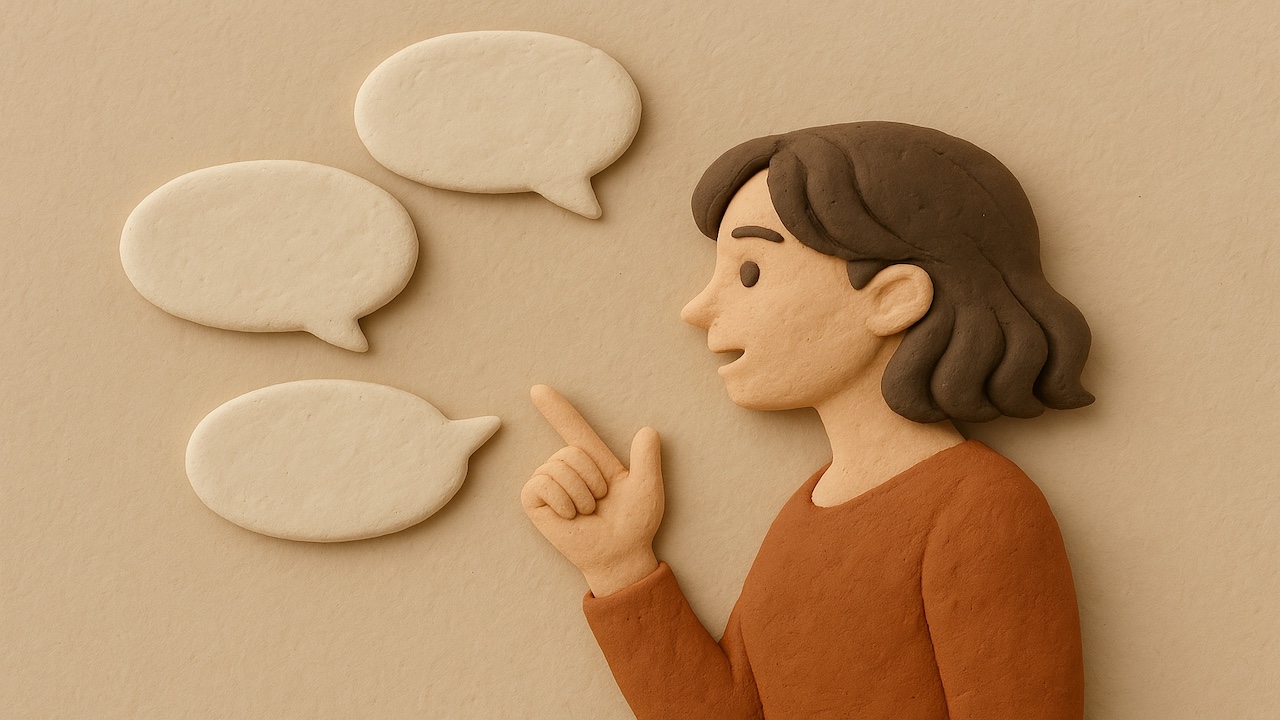 ピンサロで働く女性が客層について口コミを語っているイメージ 女性が吹き出しに向かって話しているシーン