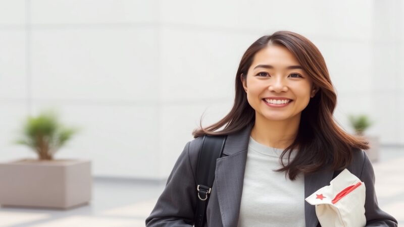 20代日本人女性が明るい表情で歩いている写真、未経験者に人気のピンサロをイメージ