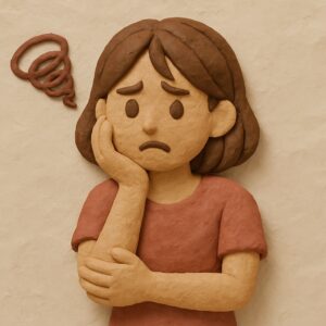 ピンサロのきつい点を表現したイメージ 女性が疲れた表情で悩んでいるシーン
