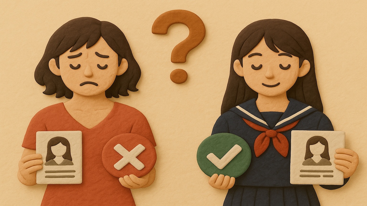 ピンサロとオナクラの面接の違いを表現したイメージ 左は緊張感のある女性 右は安心感のある女性