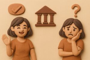 ピンサロで働いた女の子のリアルな声を表現したイメージ 楽しそうな女性と悩んでいる女性が対比して描かれているシーン
