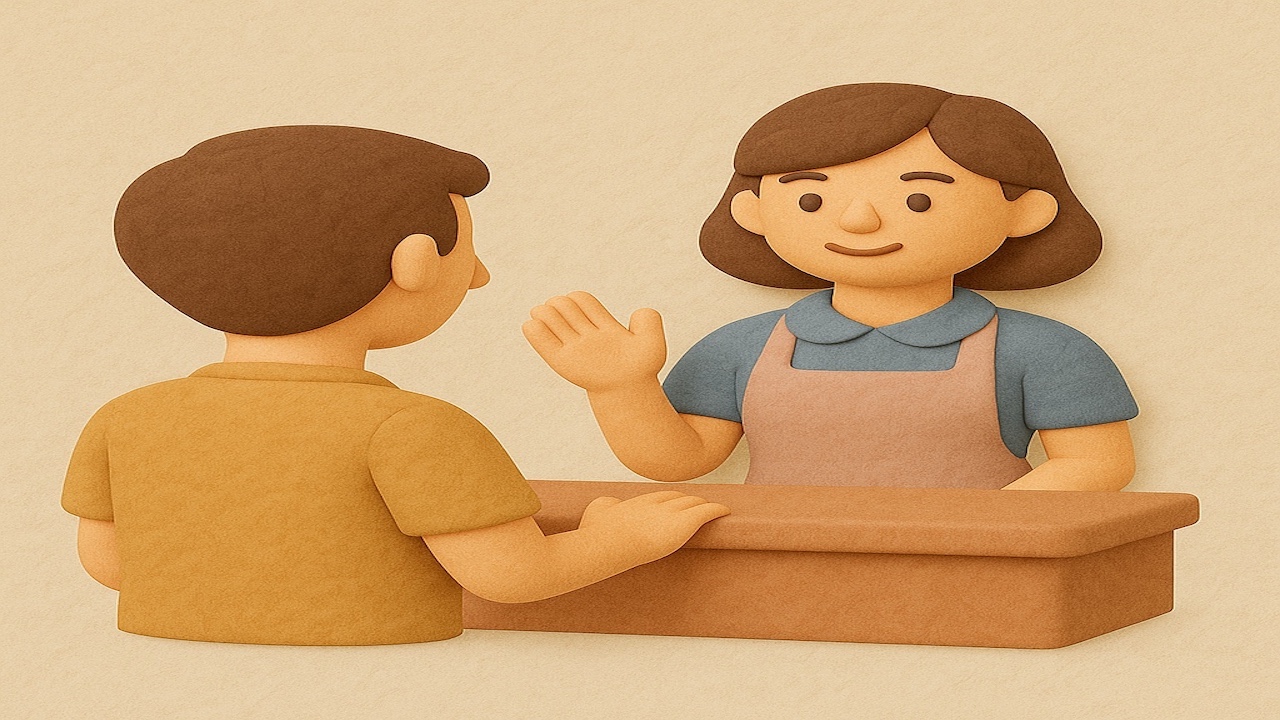 ピンサロの仕事の流れをイメージした受付と接客のClay風イラスト