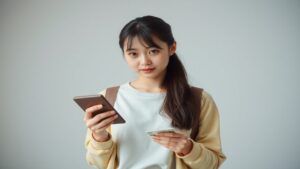 20代日本人女性が電卓を使って収入を計算している写真、リフレの給料事情をイメージ
