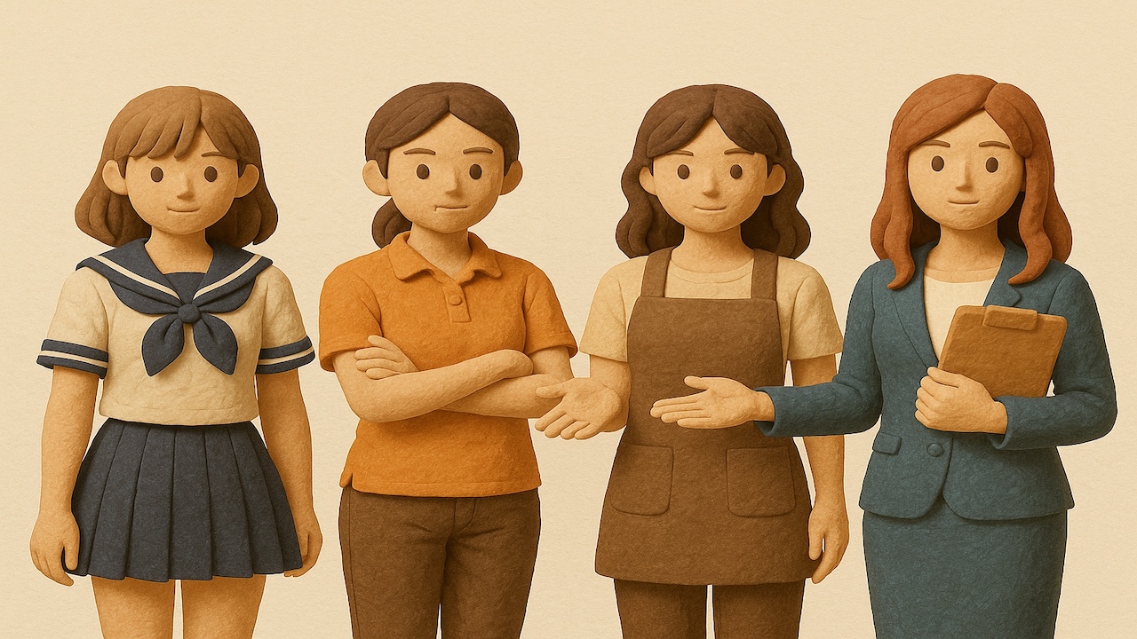 リフレのサービス内容と注意点を表現したイメージ 女性たちがそれぞれの役割を示すように立っているシーン