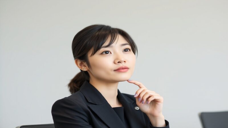 20代日本人女性が仕事を考えている写真、メンズエステの副業をイメージ