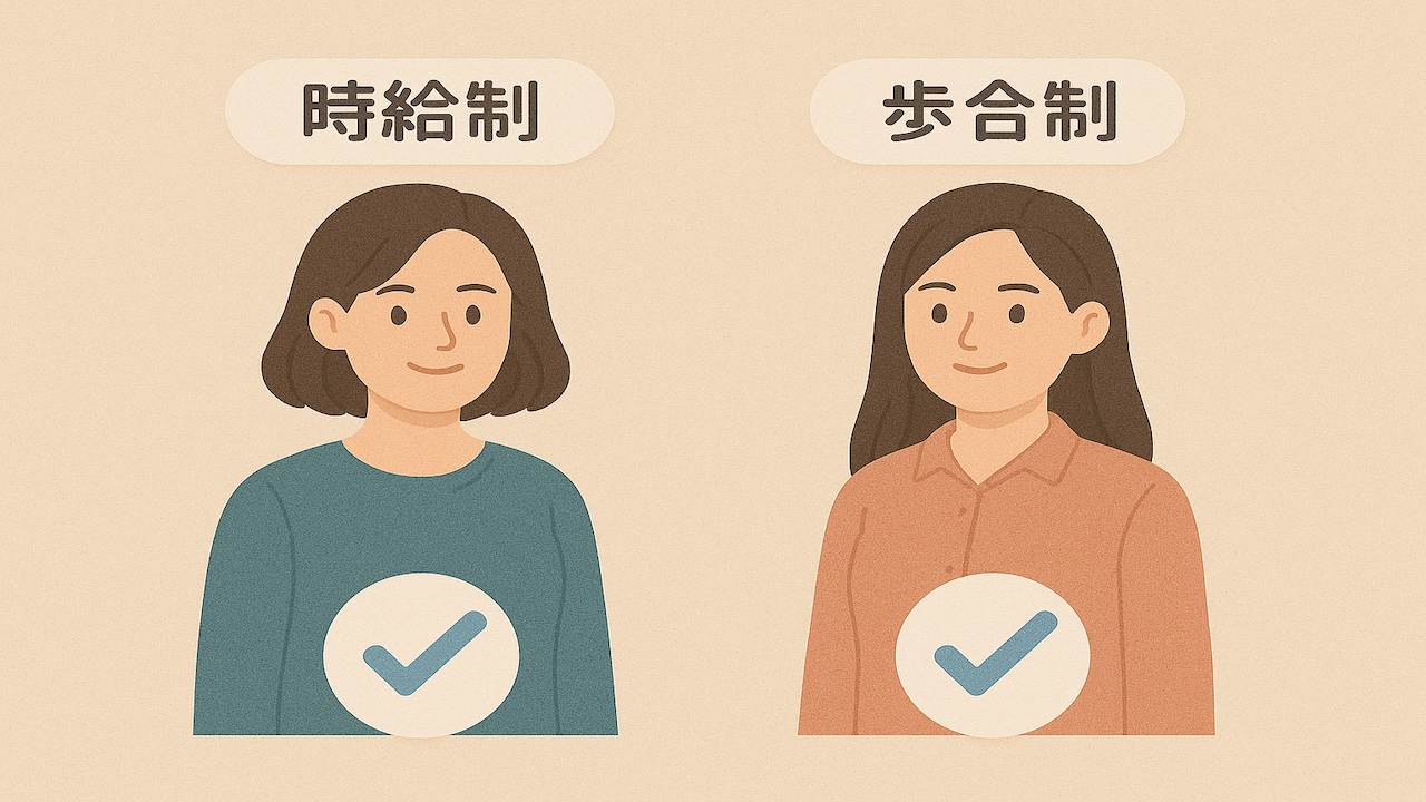 ピンサロで時給制と歩合制のどちらが自分に合うか考えている人のイラスト。働き方の違いに悩む様子を表している画像